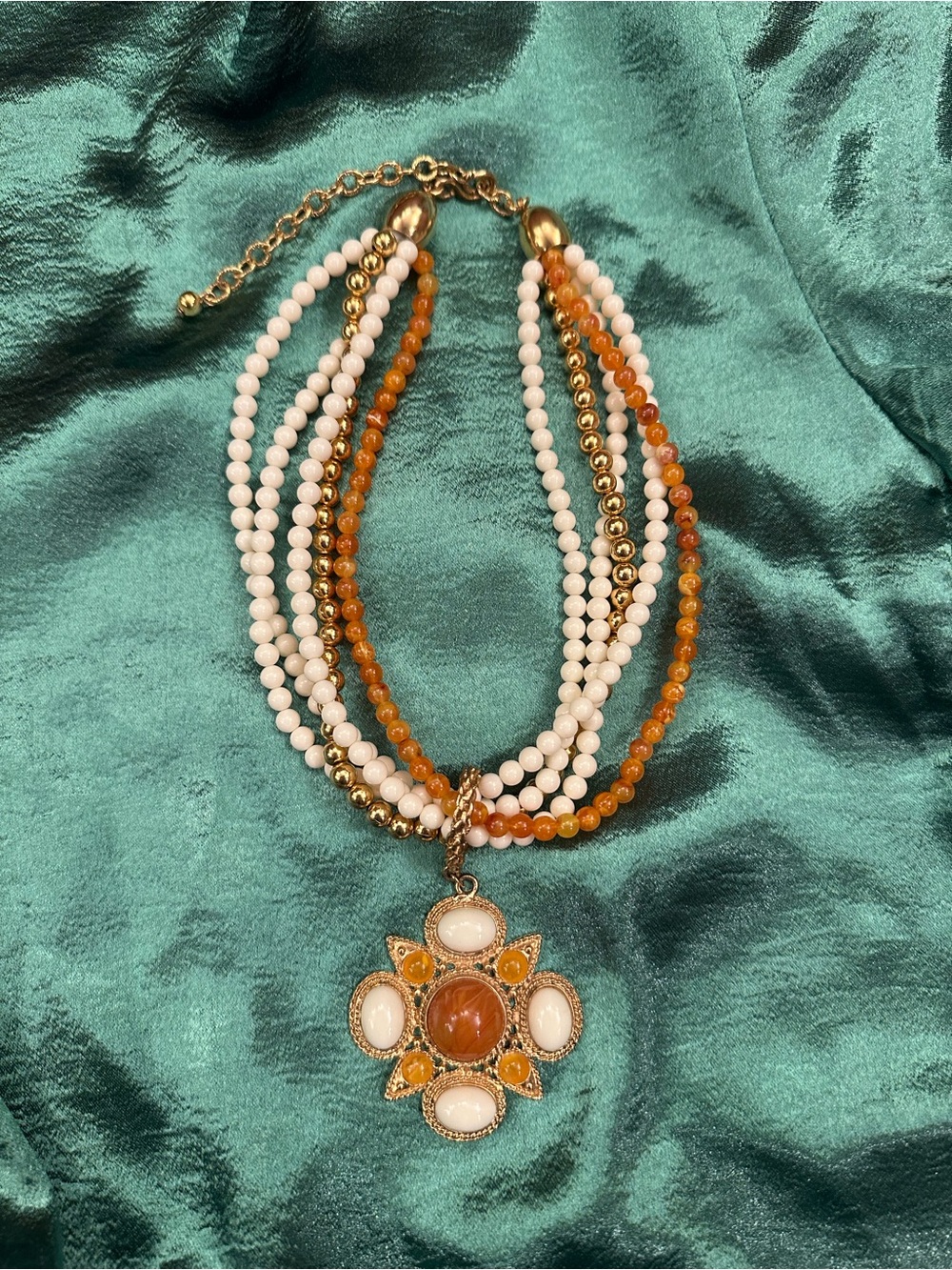 Vtg Carol Dauplaise Necklace Signed Large Gold Tone Abstract Floral Starburst